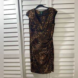 Leopard Ruched Wrap Midi Dress